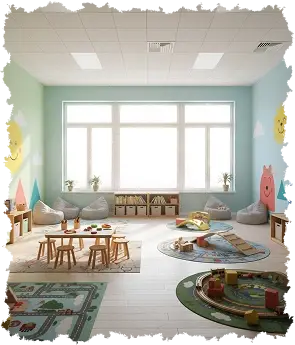 Wnętrze żłobka w krakowie z wszechstronnym i bezpiecznym miejscem do zabaw