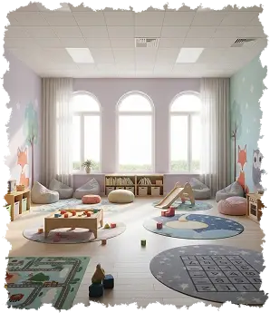 Wnętrze żłobka w krakowie z wszechstronnym i bezpiecznym miejscem do zabaw